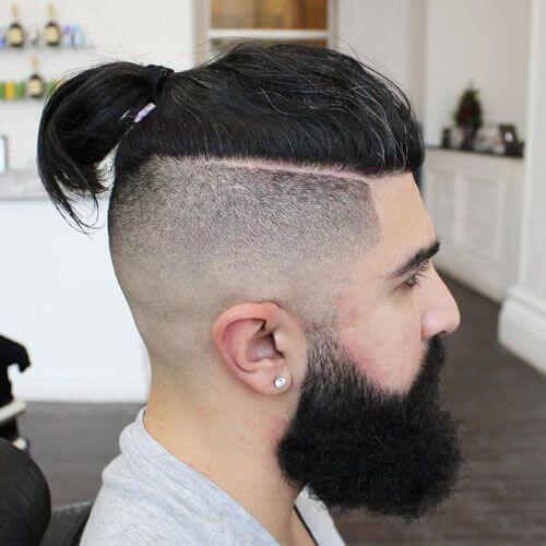Shaved Sides With Top Knot Long Beard 