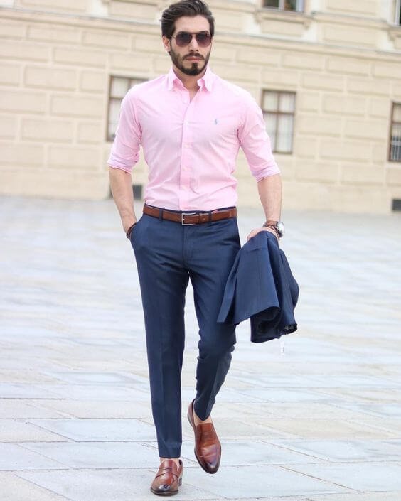 pink shirt outfit ideas men