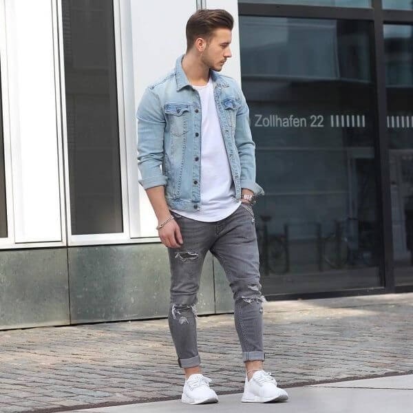 denim blue shirt outfit ideas for men