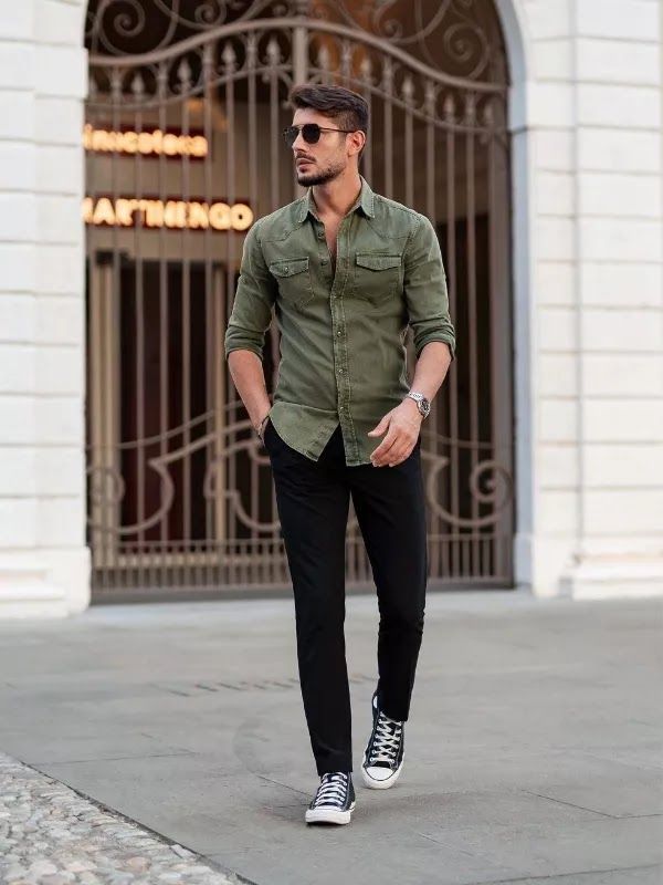 black jeans matching shirt combo for men 2024